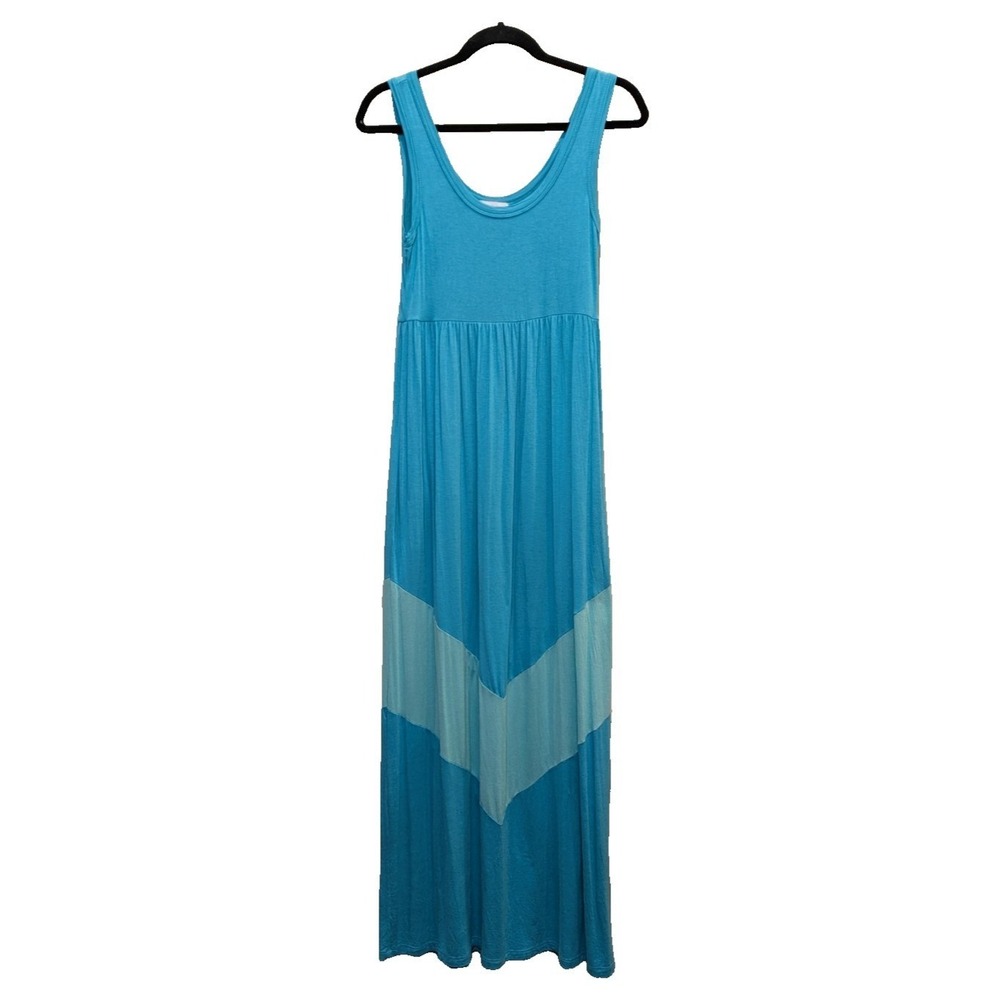 Coveted Clothing Maxi Dress Med Scoop Neck Long Sleeveless Colorblock Chevron